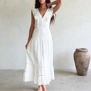NWT btb Los Angeles White Ruffle Cotton Midi Dress Size Large Cottage Core Femme